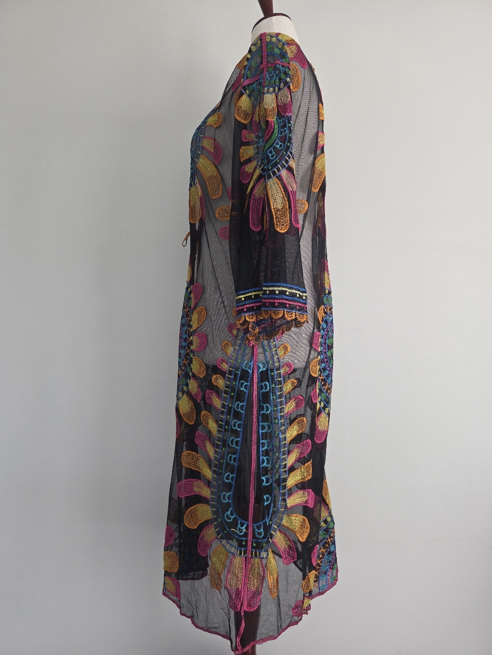 Rachel Zoe Black Sheer Multicolor Embroidered Kimono Cover-Up Size OS - Picture 2 of 8